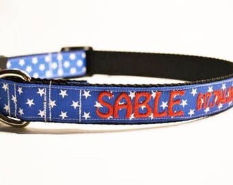 Personalized Dog Collar - Fourth of July - 1" Wide - Adjustable Dog Collar - Made to Order