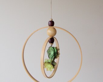 Succulents Baby Mobile - Minimalist Wood Hoops Mobile