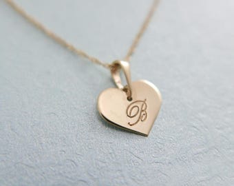 14k gold necklace. Initial pendant. Letter charm necklace.heart Personalized necklace. Gold pendant necklace. initial necklace.Gift ideas