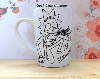 Rick and Morty Coffee Cup Tea Mug, Get Schwifty Funny Coffee Mug, Fan Art Custom Mug Nerd Geek Gift Idea, Pickle Rick Mr. Meeseeks Tiny Rick
