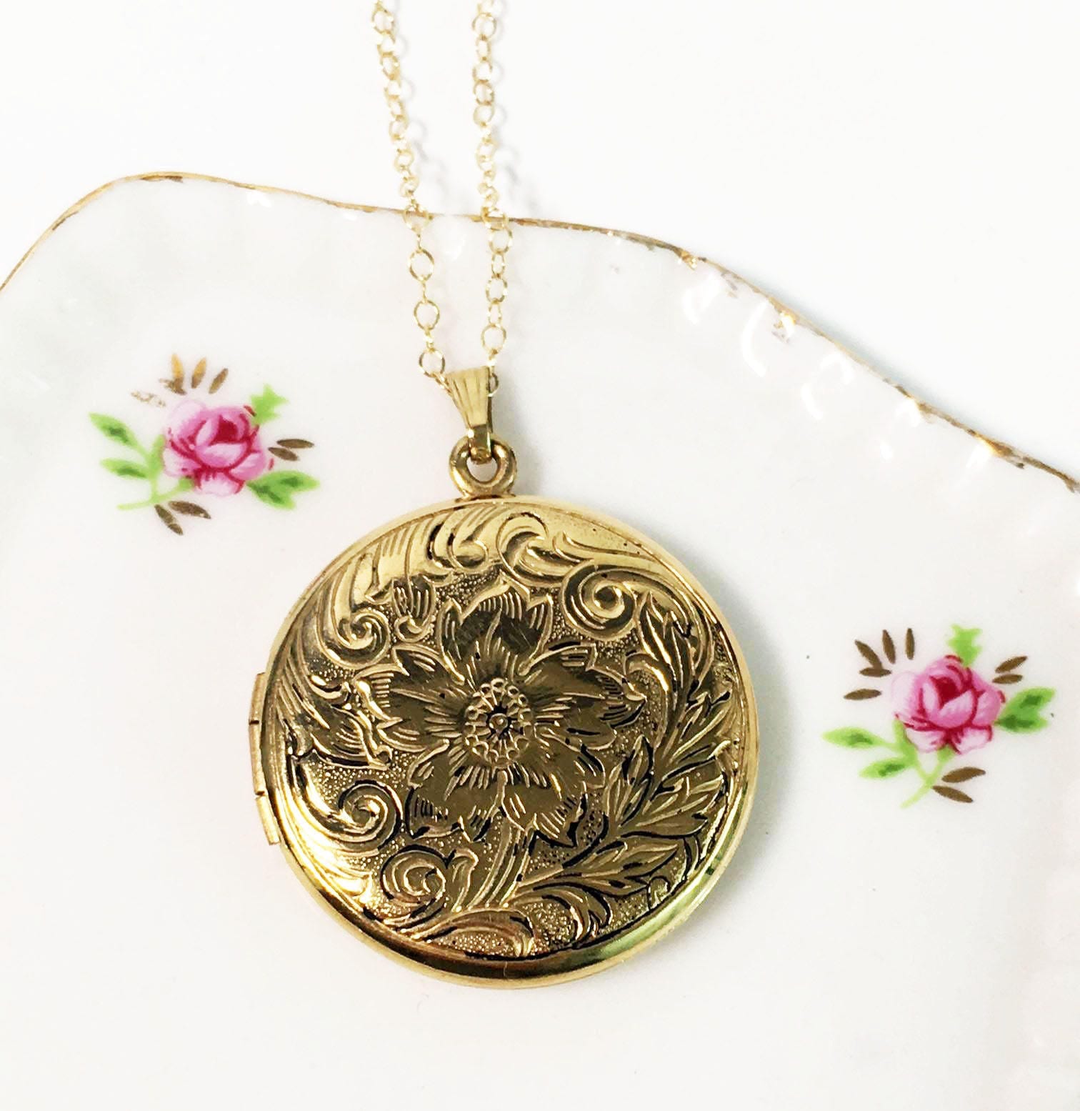 Vintage WEH HAYWARD Gold Filled Locket Necklace on 14K GF Chain Large