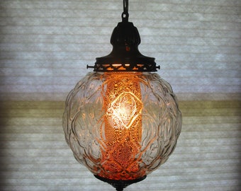Stunning 70s SWAG LAMP -Clear glass swag lamp -diffuser -Bubble texture -retro lighting- retro decor - mid century lighting- hanging lamp