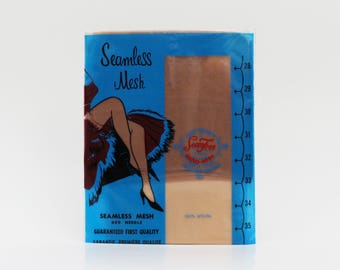 60s Seamless Mesh Stockings - Size 10 Vintage 1960s NOS Thigh High Pantyhose