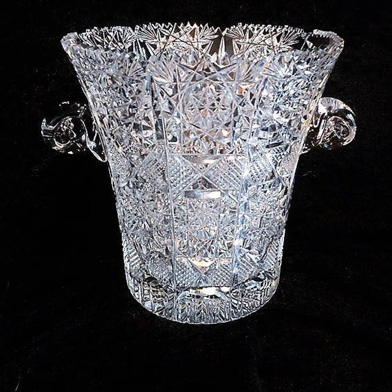 LARGE Cut Crystal Glass Ice Bucket / Glass Champagne Bucket / Wine Cooler / Wedding Table Reception / Home Decor / Interior Decorator