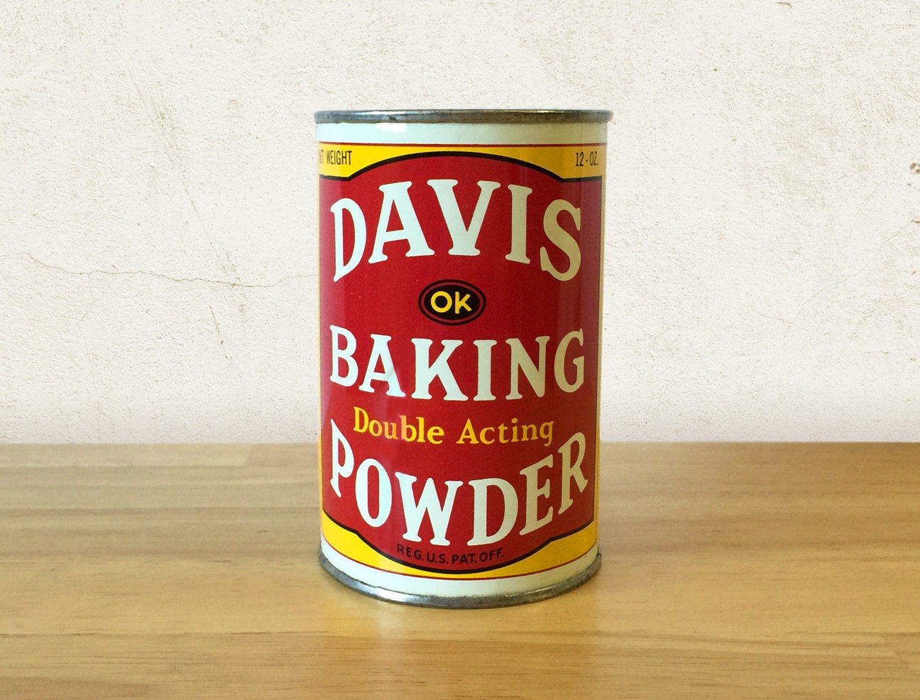 Vintage Davis Baking Powder Tin / Food Can Container