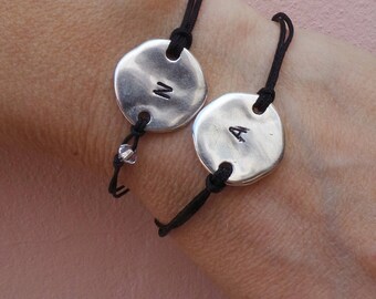 Long distance relationship bracelet .Personalized disc bracelet. Unisex personalised bracelet. Initial bracelet. His and her bracelet.