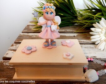 Wooden bracelet tooth, tooth fairy box, made fairy, fairy polymer clay, fairy tooth, keepsake baby birth gift, baby shower, bracelet