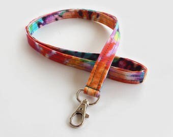 Tie Dye Lanyard / Hippie Lanyard / Colorful Keychain / Bohemian / Key Lanyard / ID Badge Holder / Psychedelic / 60s Inspired / ID Lanyard