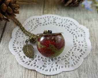 Gift|For|Mom Glass globe pendant Terrarium necklace Nature necklace Birthday gift Unique necklace Vial necklace Resin jewelry Mint necklace