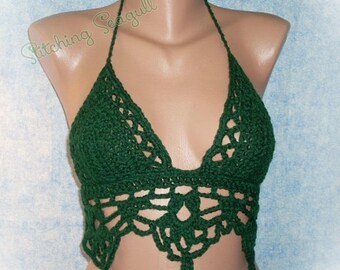 Crochet Halter Top Made to order Size AA to DDD Crop Top Festival Wear Midriff Yoga, Hooping, Rave Top, Burning Man