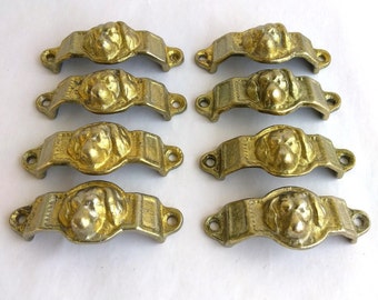Vintage Dog Head Drawer Pulls Cast Iron Set of 8 Cast Iron Handles, Drawer Pulls with Dog Heads