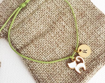 White cat charm - initial bracelet, personalised bracelet, personalised gift, birthday gift, friendship bracelet, gift ideas, cat lover gift