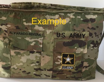 DIAPER BAG- Customized From Military Uniform- ALL Branches of Service! Specially made from your own military camo shirt!