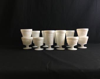 Milk Glass Footed Tumblers and Sherbet Cups | Set of 12 | Grapes Theme | Anchor Hocking