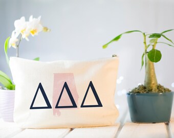 Sorority Gift, Big Little Sorority, Makeup Bag, Personalized Zipper Pouch, Greek Letters, Delta Delta Delta, University Alabama, Roll Tide