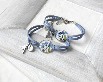 Wedding personalized gift bracelet Personalized charm bracelet blue forget me not Initial charm bracelet girl Bracelet for daughter in law