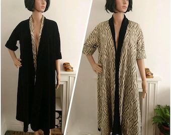 Vintage 1920s Black Velvet Reversible Coat Opera Gown House Robe 30s S M / UK 8 10 12 / EU 36 38 40 / US 4 6 8