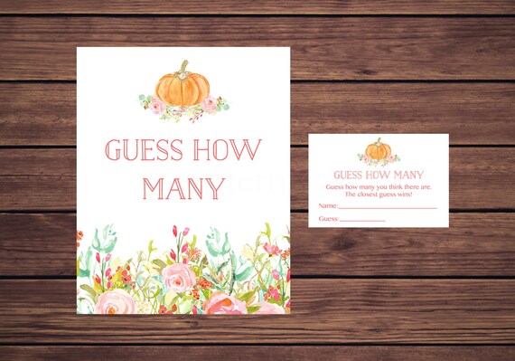Pumpkin guess how many game baby shower candy guessing game pink 