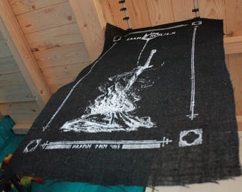 Dark Souls - "The Primordial Flame" - Bonfire linen/burlap fabric screenprint