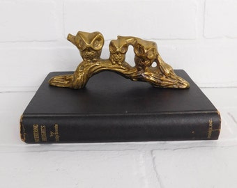Vintage Brass Owls On A Branch Figurine, Brass Decor, Owl Collectible, Owl Decor