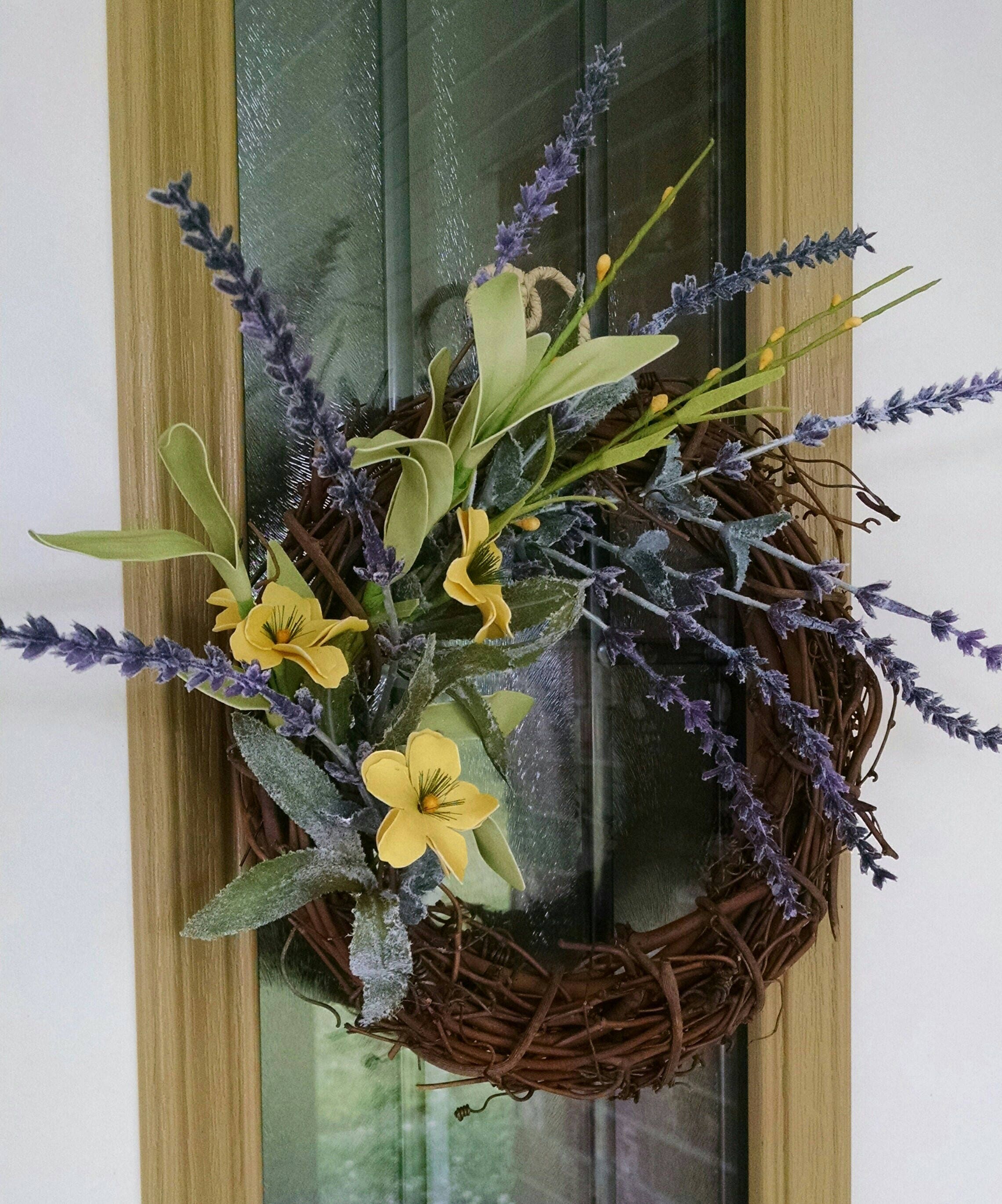 Faux Lavender and Grapevine Wreath Wall Decor Door Decor on Wall Sconces For Greenery Wreath id=57109