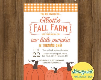 Fall Farm pumpkin patch birthday invitation, boy or girls birthday party invite, little pumpkin's birthday printable or printed invitation