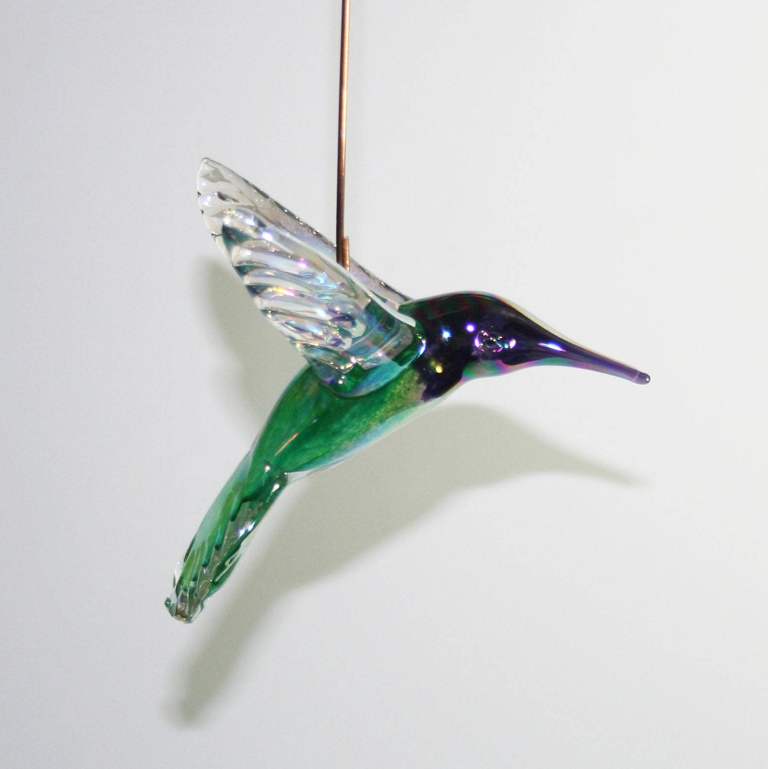 Hand Blown Glass Hummingbird Ornament/Suncatcher Forest