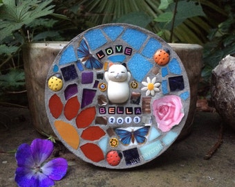 Personalised Pet memorial mosaic plaque, pet grave marker, made to order.