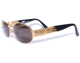 Vintage 90s Gianni Versace Gold Oval Sunglasses Made In Italy