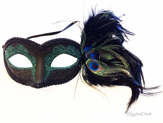 Emerald Green Masquerade feather Mask Masquerade Dark Green