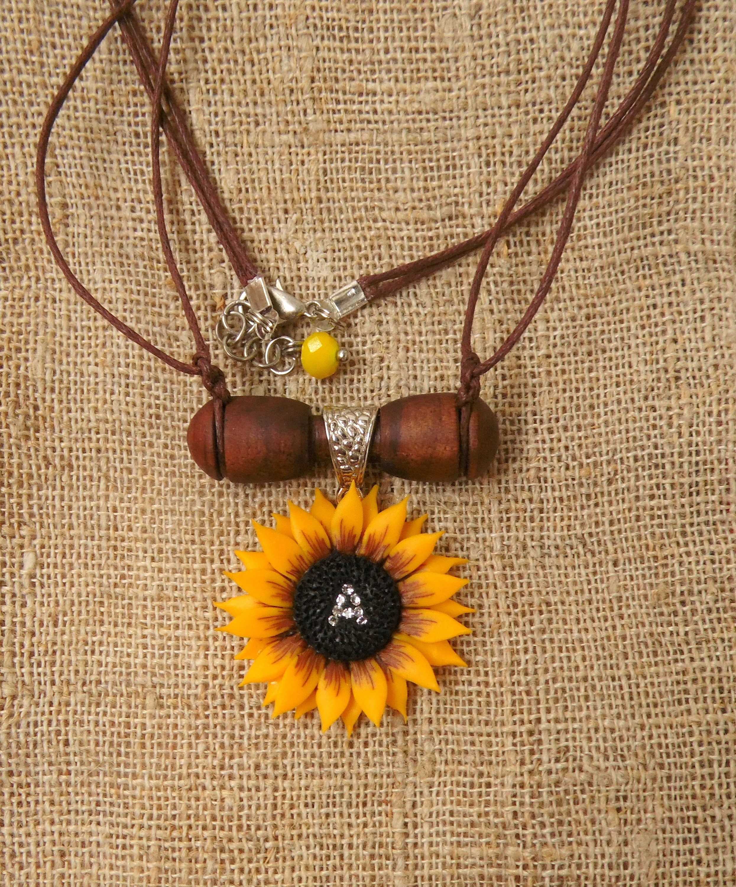 initial necklace Sunflower necklace personalized wood polymer