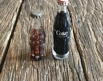 Mini Coca Cola Bottles - Vintage Coca Cola Bottles - 2 Small Coke Bottles - Collectible Miniature Glass Coca Cola Bottles