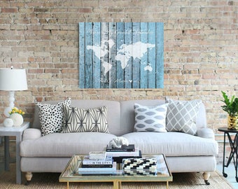 World Map Wood Print, Travel Map, Foam Board Map, Push Pin Map Wedding Map Guest Book, Nursery Wall Art Canvas, Map of the World - 51477