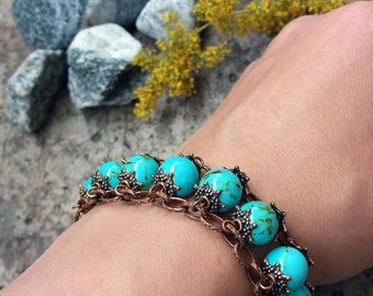 Turquoise bracelet Copper bracelet Turquoise jewelry Gift for her Boho jewelry Turquoise beaded bracelet Gift for girlfriend Womens bracelet