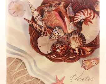 New/Old Stock! Hallmark 8 Adhesive Page 12" X 13" Sea Shell Photo Album. PHA6198