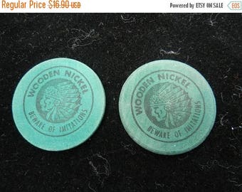 Summer Sale 2 Vintage 1972 Wooden Nickles Tokens