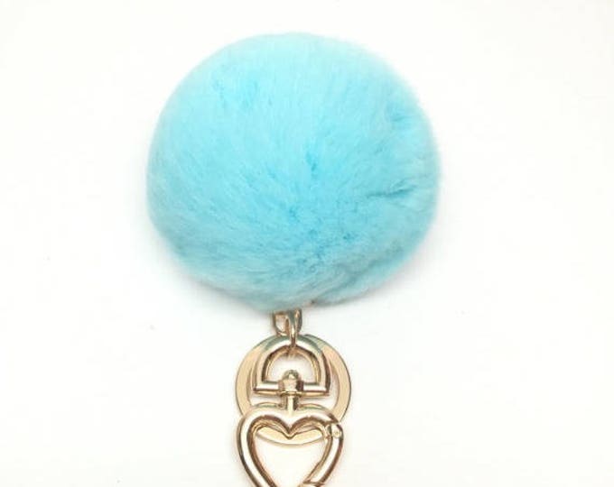 Heart Fur Pompom Keychain Rabbit Fur Ball Bag Charm Baby Blue