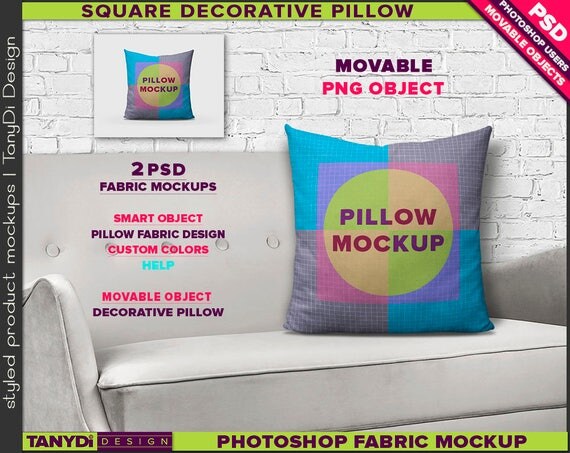 Square Decorative Pillow Photoshop Fabric Mockup SM1-1