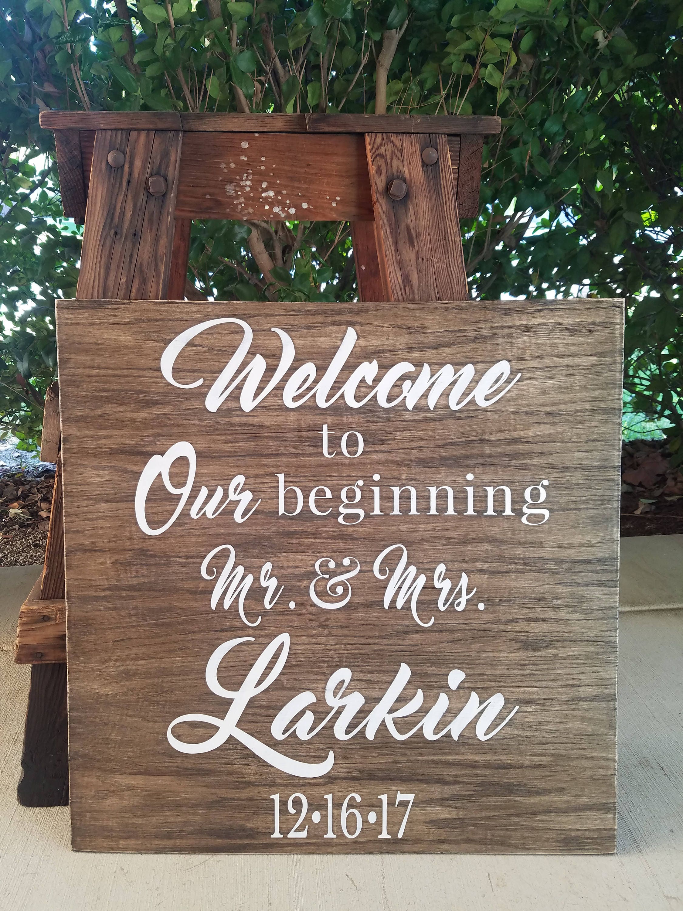 Welcome To Our Beginning Wood Sign Rustic Love Custom Wedding Welcome To Our Beginning Wood Sign Rustic Love Custom Wedding