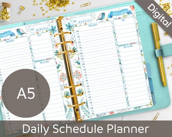 A5 Daily Schedule Planner Printable, Filofax A5 printable refills, Appointment Book, Arinne Blue Bird DIY Planner PDF Instant Download