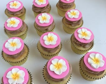 Plumeria Tropical Flower Cupcake Toppers (12)