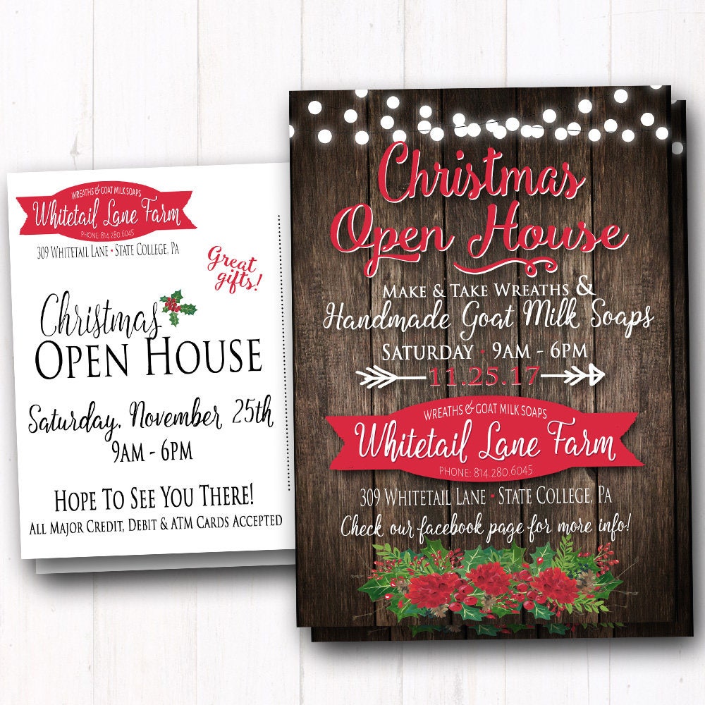 Christmas Open House Postcard Rustic Country Christmas Sale