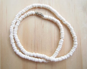 White Puka Shell Necklace-18"-White Puka Shell Choker Necklace-Puka Bead Necklace-Jewelry-Beach Jewelry-Sea Shell Jewelry-Sea Shell Necklace