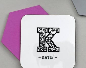 ON SALE Zentangle Initial Coaster - Personalised Coaster - Custom Gift - Initial - Gift For Friend