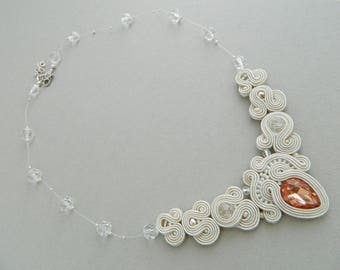 Wedding necklace, bridal necklace, bridal jewelry, wedding jewelry, ivory necklace, crystal necklace, embroidered necklace, bridal gift
