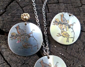 Reed & Barton Damascene Necklace and Earring Set, Damascene Cardinal