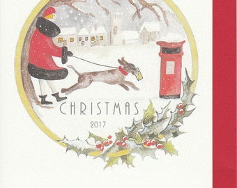 Art Deco Christmas card. 1920's card. Originally hand painted. German Pointer. Christmas card. Traditional Christmas card.