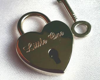 Engraved Small Silver Chrome Heart Personalised Padlock & Key (25mm)