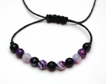 womens gift|for|her Purple Agate bracelet Boho Gemstone bracelet Agate stone Cord bracelet Healing bracelet Beaded bracelet Thread bracelet