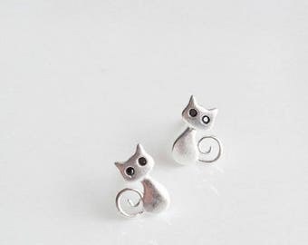 Sophie Miller Cubic Zirconia Sterling Silver Cat Stud Earrings, Women's, Black